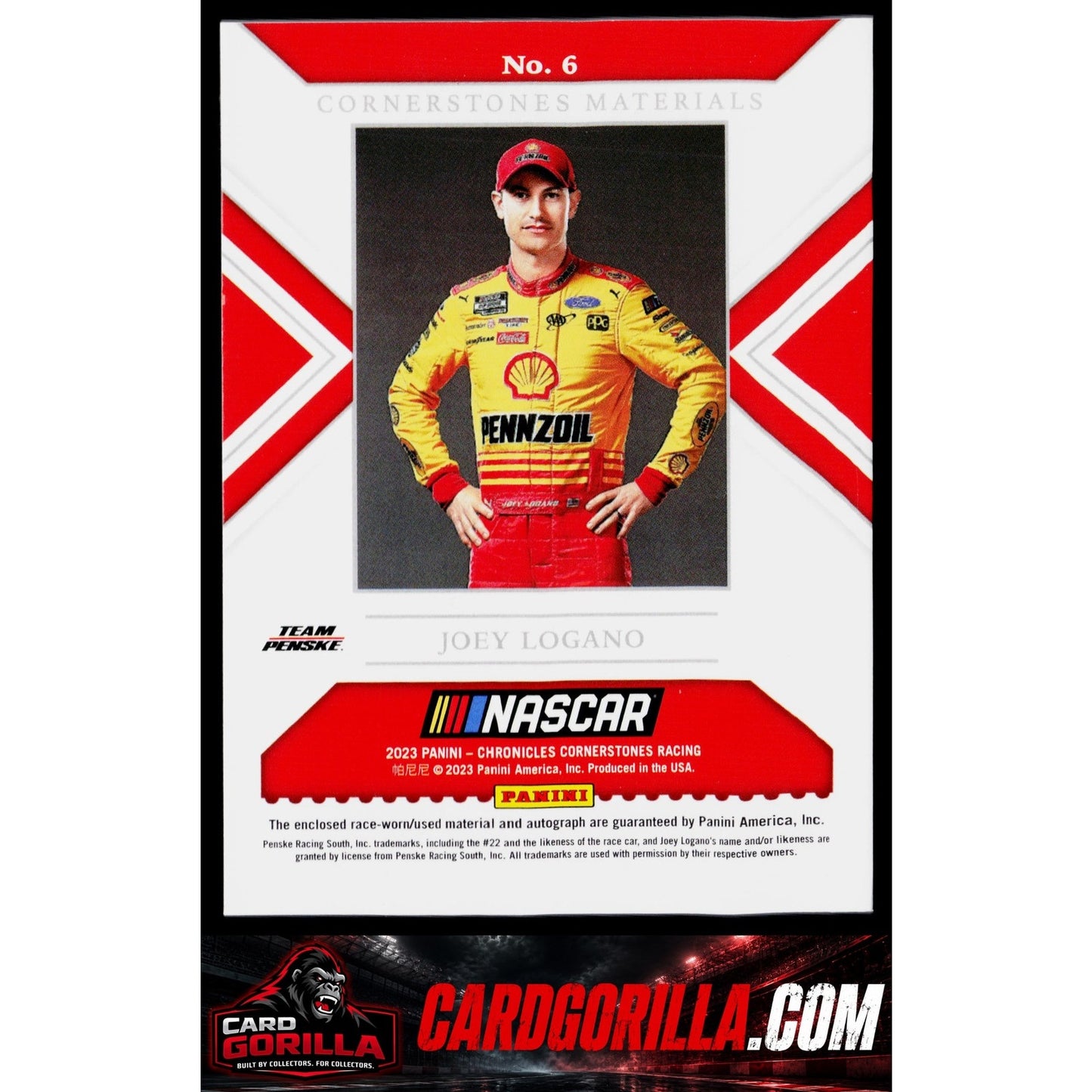 2023 Panini Chronicles #6 Joey Logano Cornerstones Materials Signatures #/99