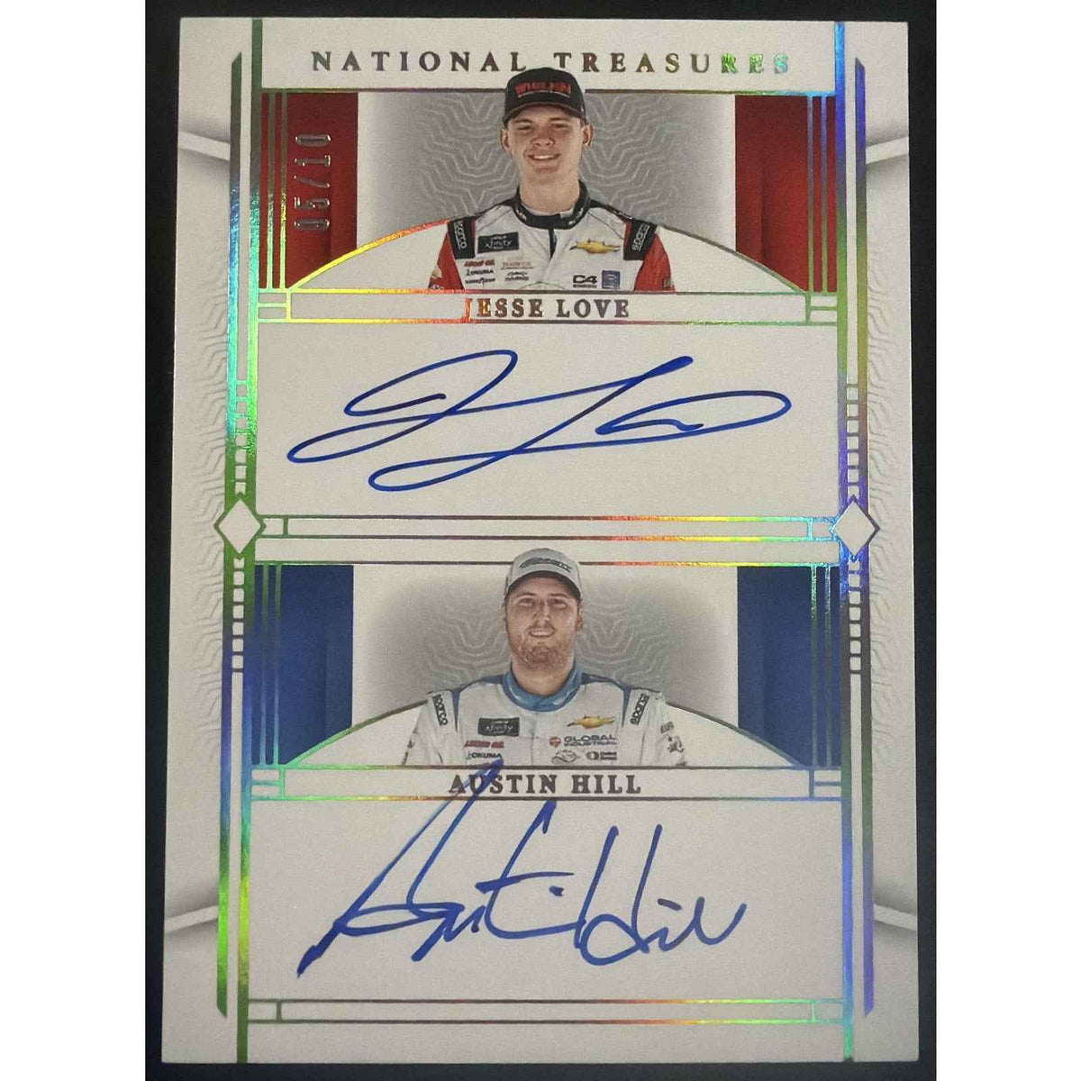2024 Panini National Treasures Austin Hill Jesse Love #8 Dual Auto Holo Gold /10