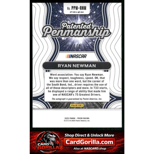 2025 Panini Prizm Ryan Newman Patented Penmanship Autographs Blue Shimmer #/4
