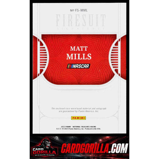 2023 Panini National Treasures #FS-MML Matt Mills Firesuit Signatures #/99