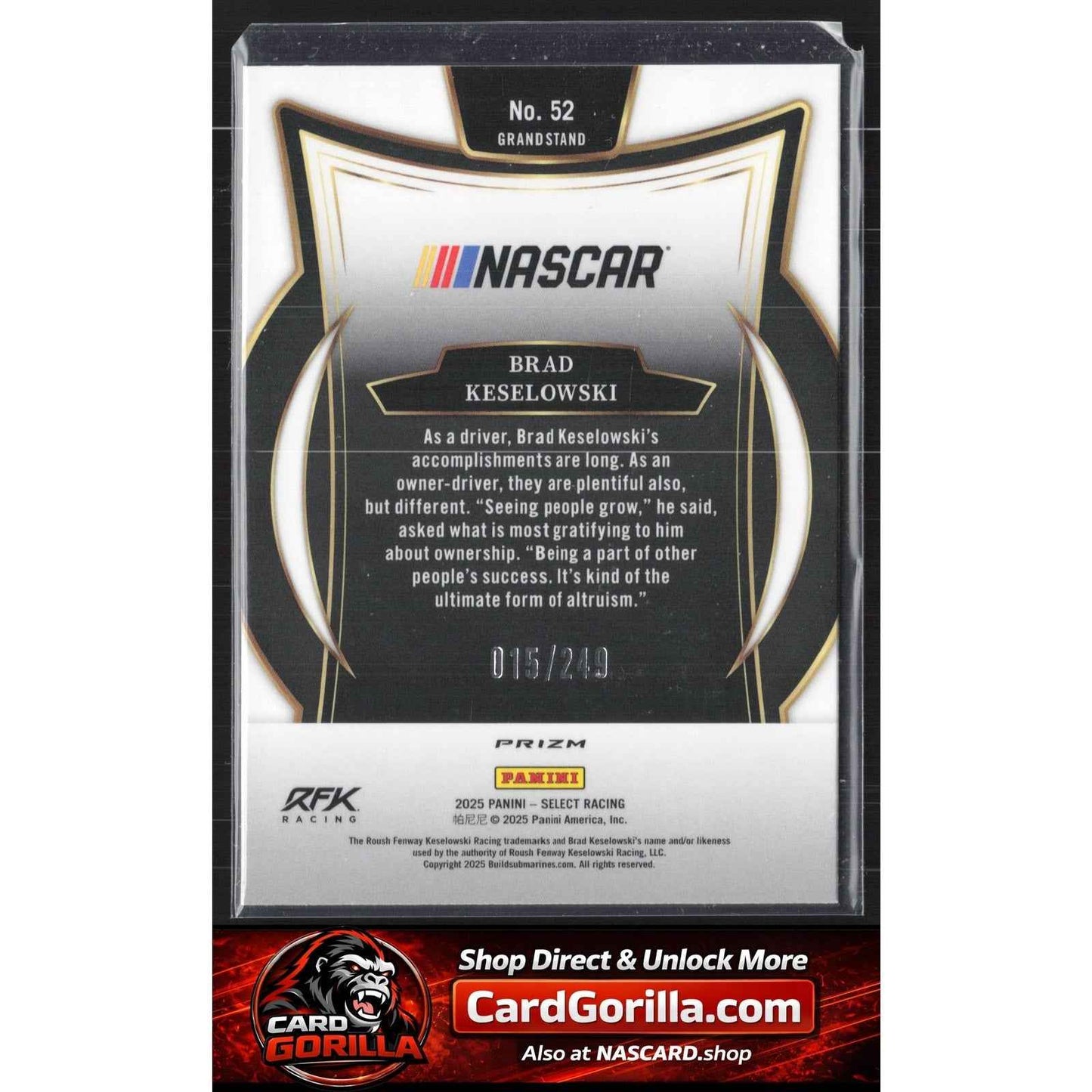 2025 Panini Select #52 Brad Keselowski Red and Blue Prizms #/249