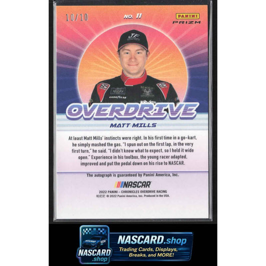 2022 Panini Chronicles #11 Matt Mills Overdrive Autographs Gold #/10 RC