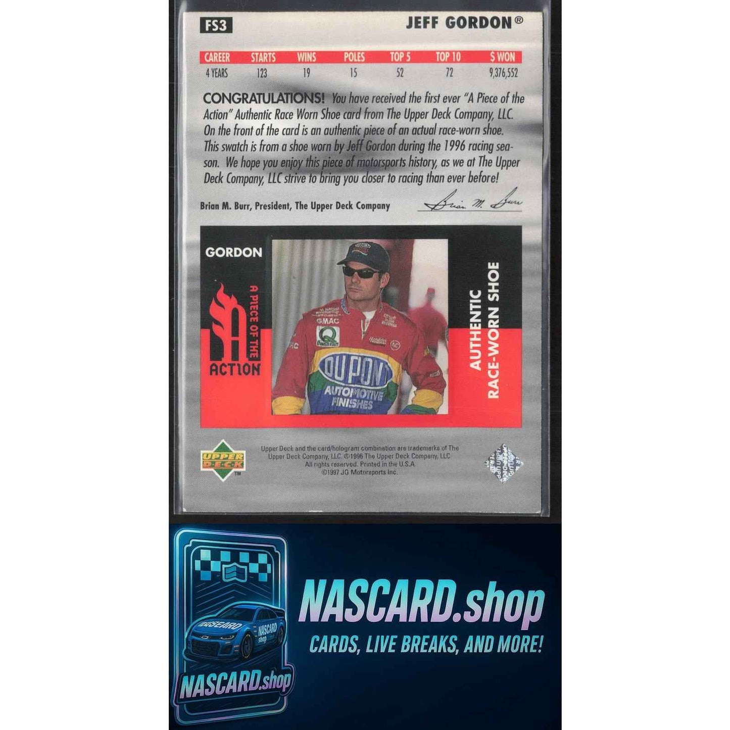 1997 Upper Deck Victory Circle #FS3 Jeff Gordon A Piece of the Action