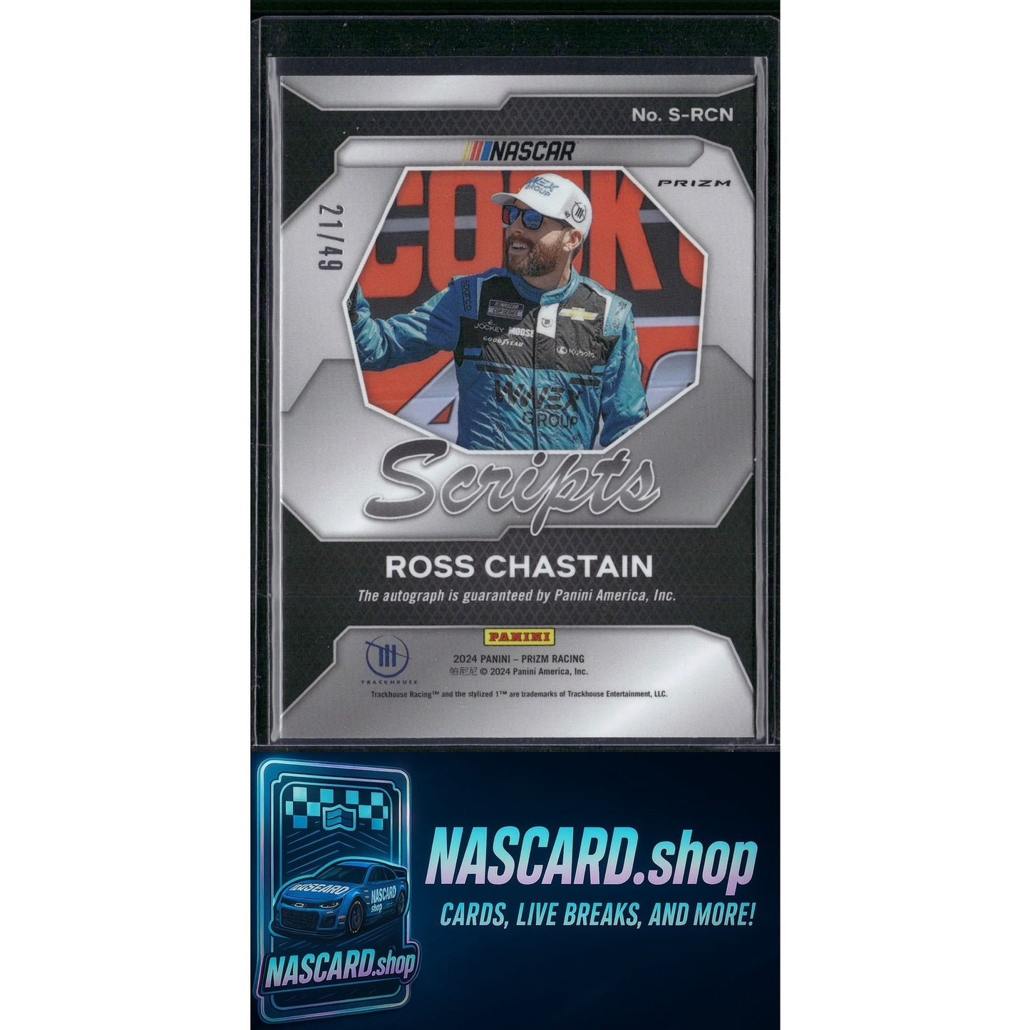2024 Panini Prizm #S-RCN Ross Chastain Scripts Blue #/49 - NASCARD.shop