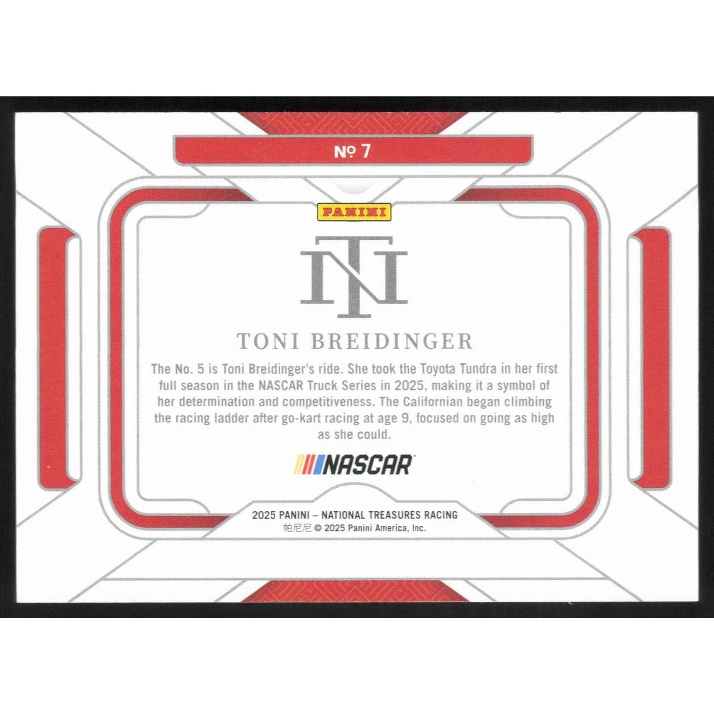 2025 Panini National Treasures #7 Toni Breidinger Rides