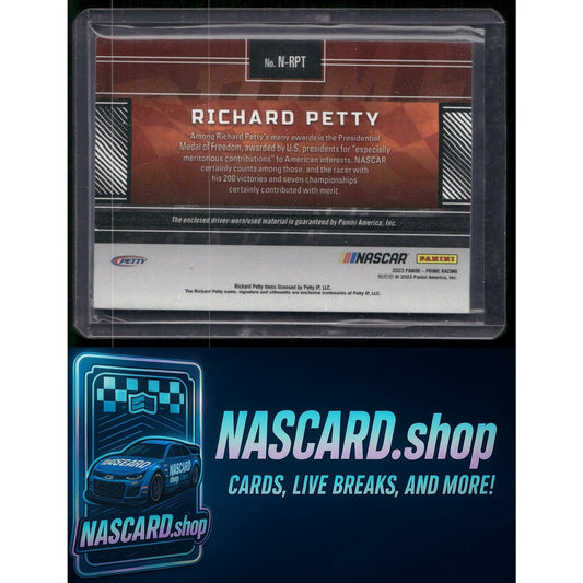 2023 Panini Prime #N-RPE Richard Petty Nicknames Firesuits Holo Gold #/25 - NASCARD.shop