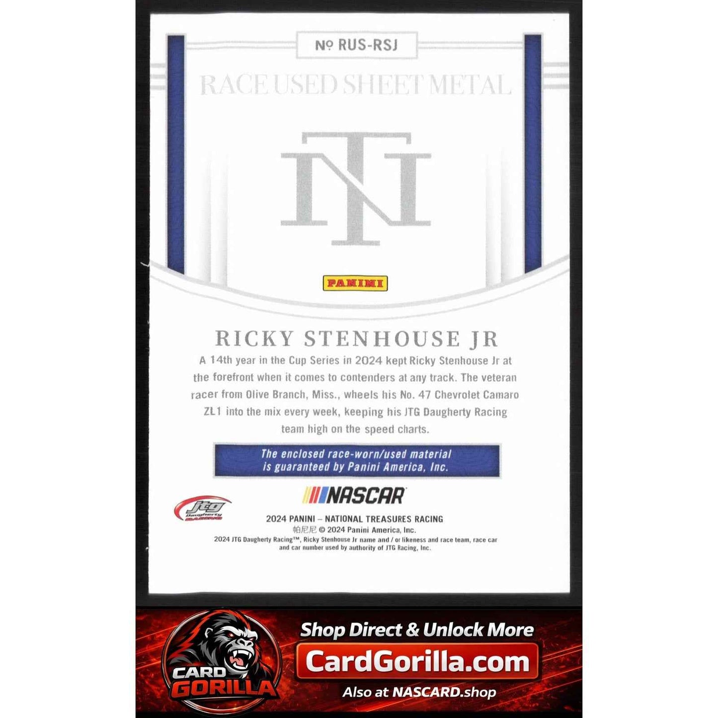 2024 National Treasures Ricky Stenhouse Jr Race Used Sheet Metal Blue #/75