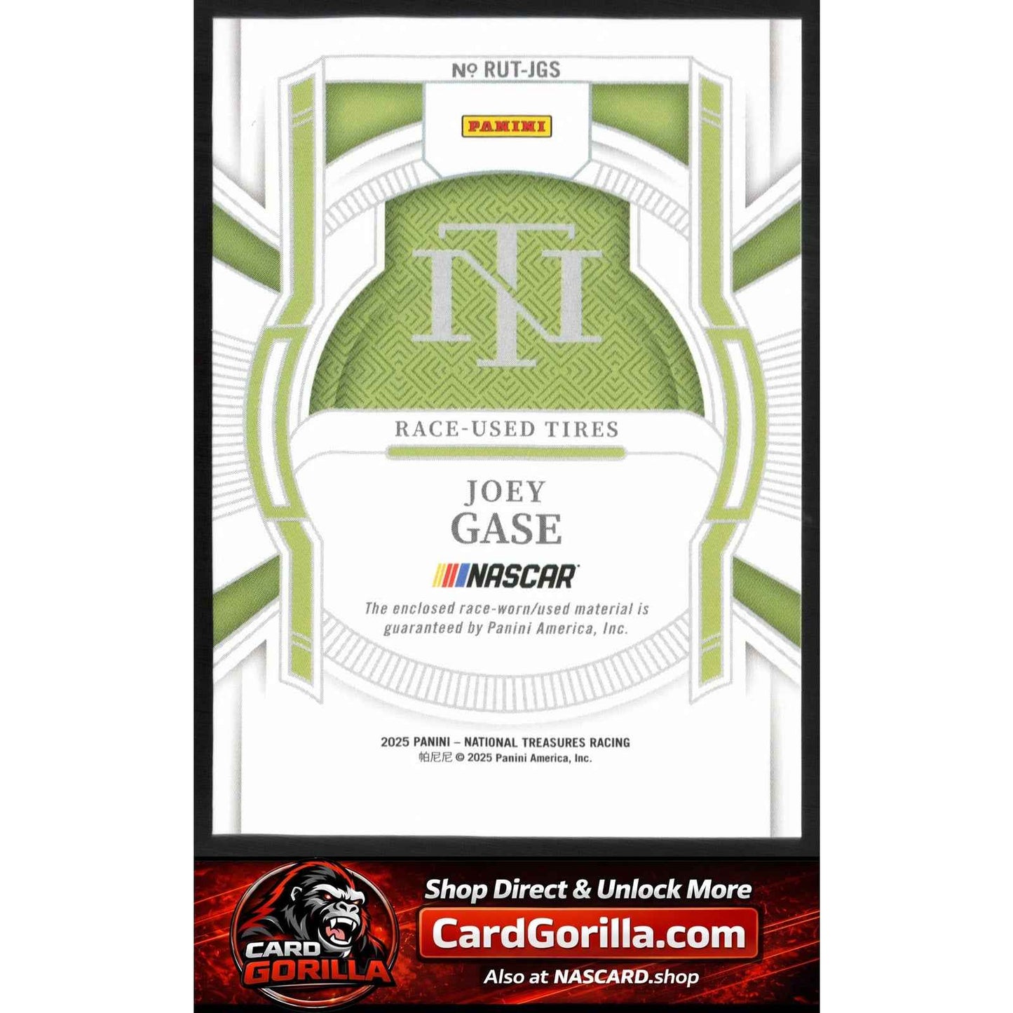 2025 Panini National Treasures #RUT-JGS Joey Gase Race Used Tires #/99