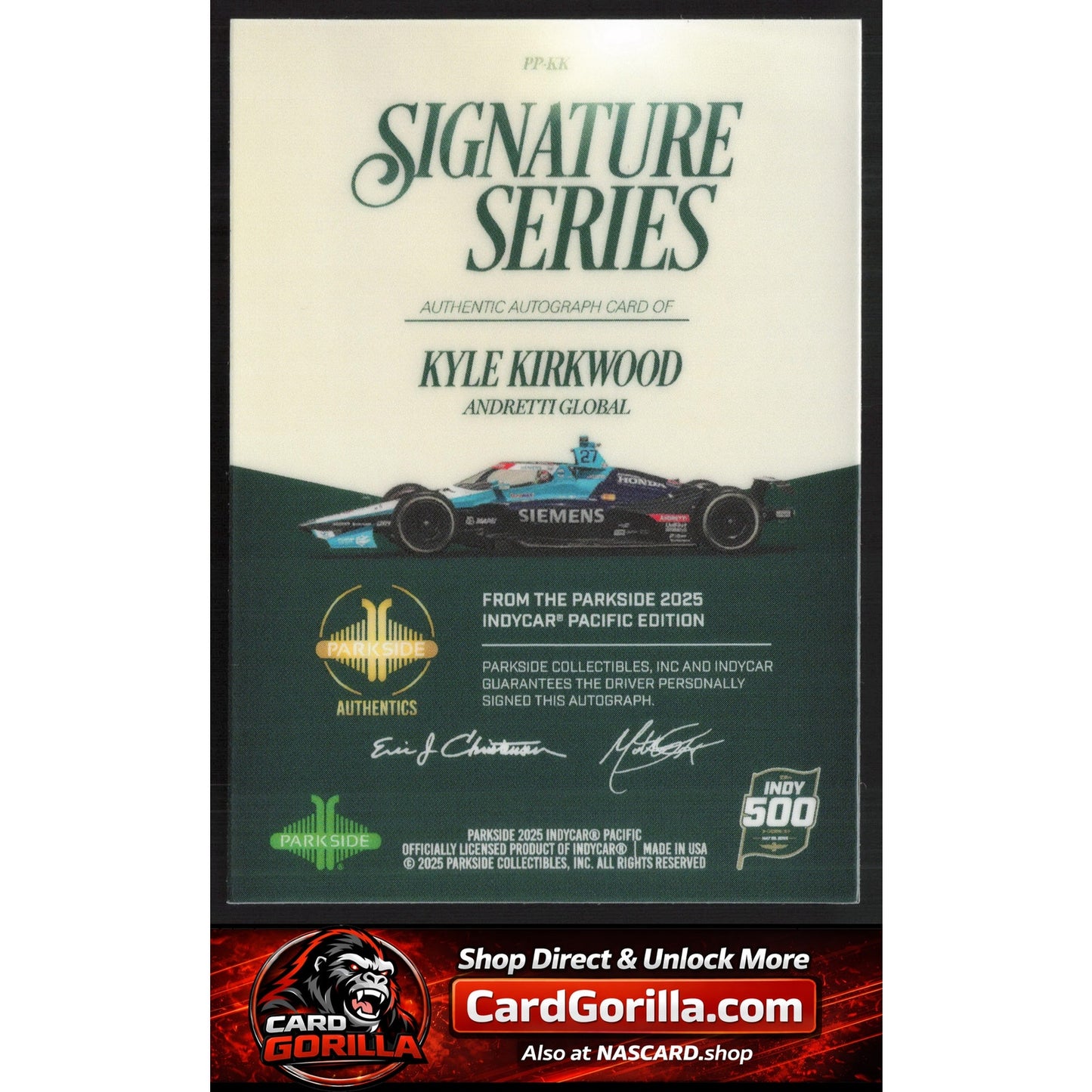 2025 Parkside Indy 500 Pacific #PP-KK Kyle Kirkwood Signature Series