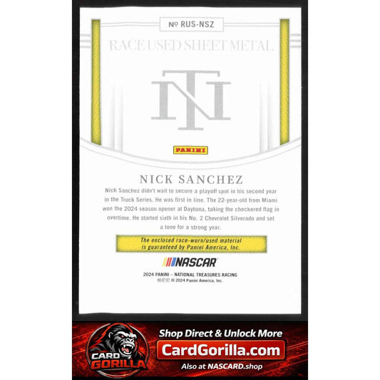 2024 Panini National Treasures #RUS-NSZ Nick Sanchez Race Used Sheet Metal #/99