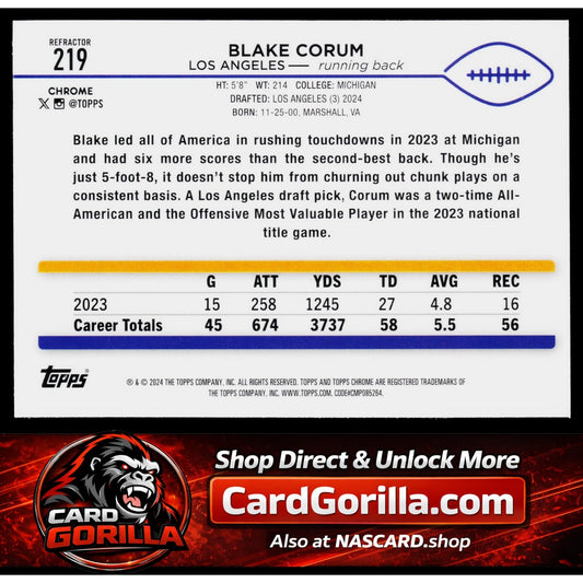 2024 Topps Chrome #219 Blake Corum Refractor