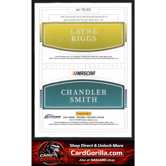 2025 Panini National Treasures #TD-RS Layne Riggs/Chandler Smith Team Duals #/75
