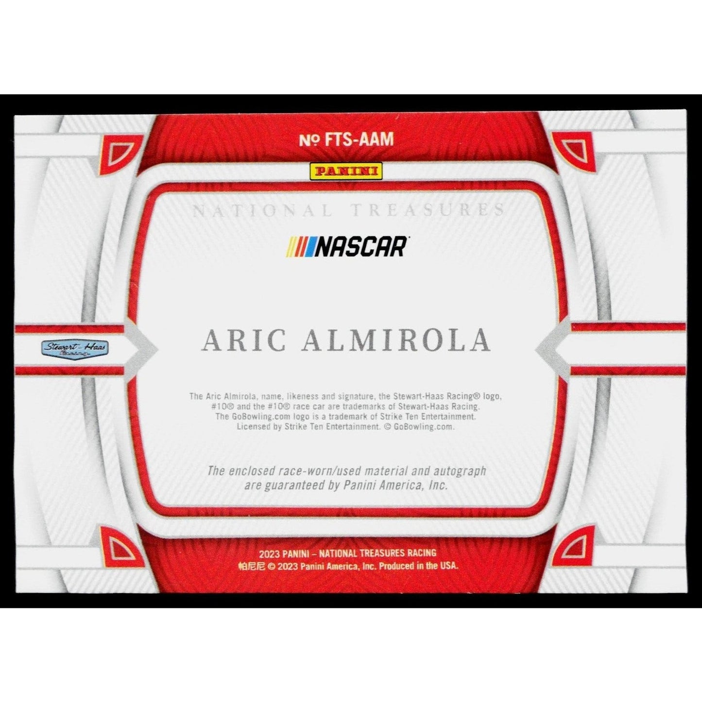 2023 Panini National Treasures Aric Almirola Firesuit Treasures Signatures #/99