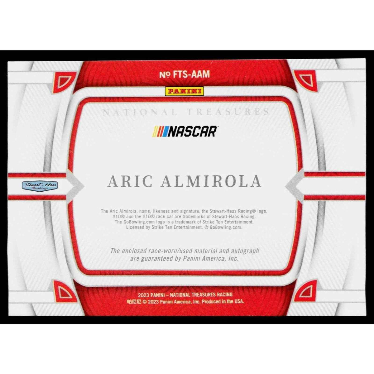 2023 Panini National Treasures Aric Almirola Firesuit Treasures Signatures #/99