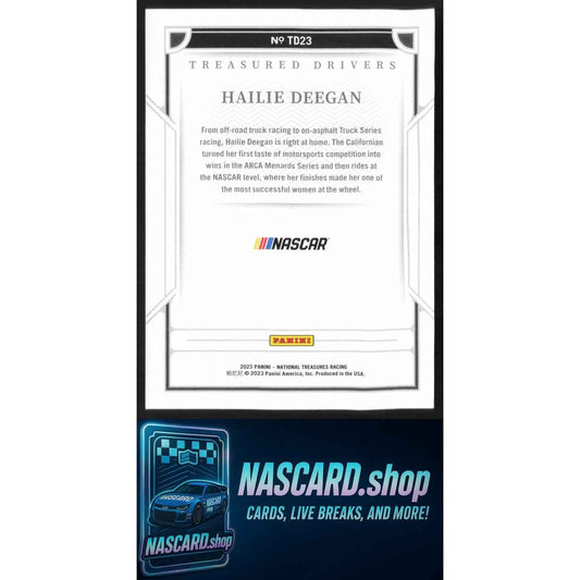 2023 Panini National Treasures #TD23 Hailie Deegan Treasured Drivers #/25