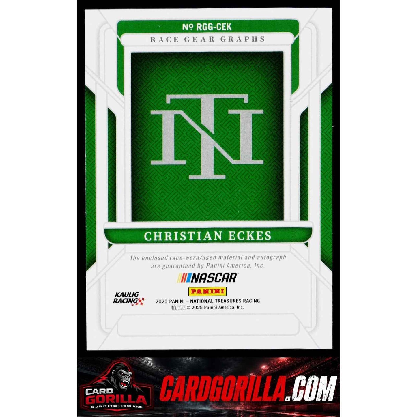 2025 Panini National Treasures #RGG-CEK Christian Eckes Race Gear Graphs #/75
