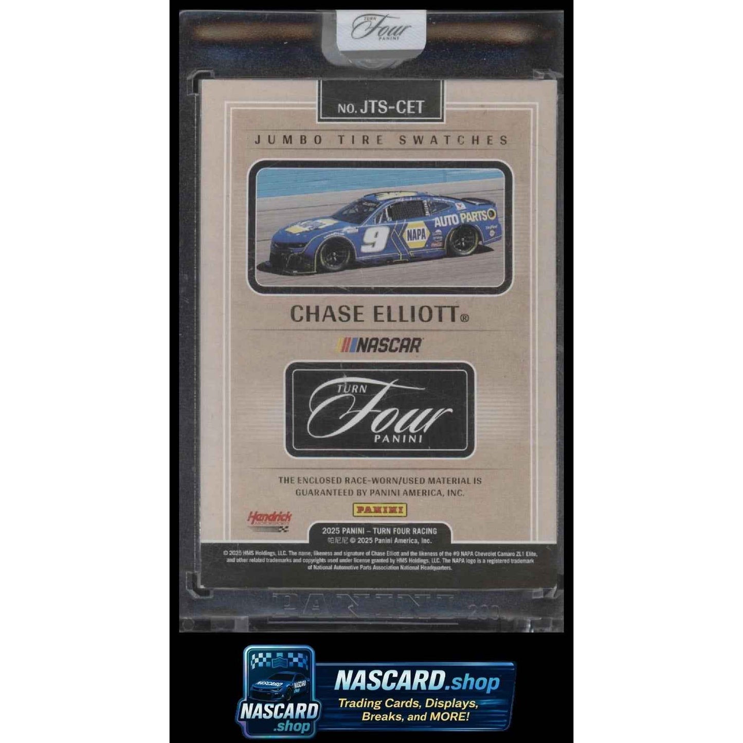 2025 Panini Turn Four #JTS-CET Chase Elliott Jumbo Tire Swatches Red #/25
