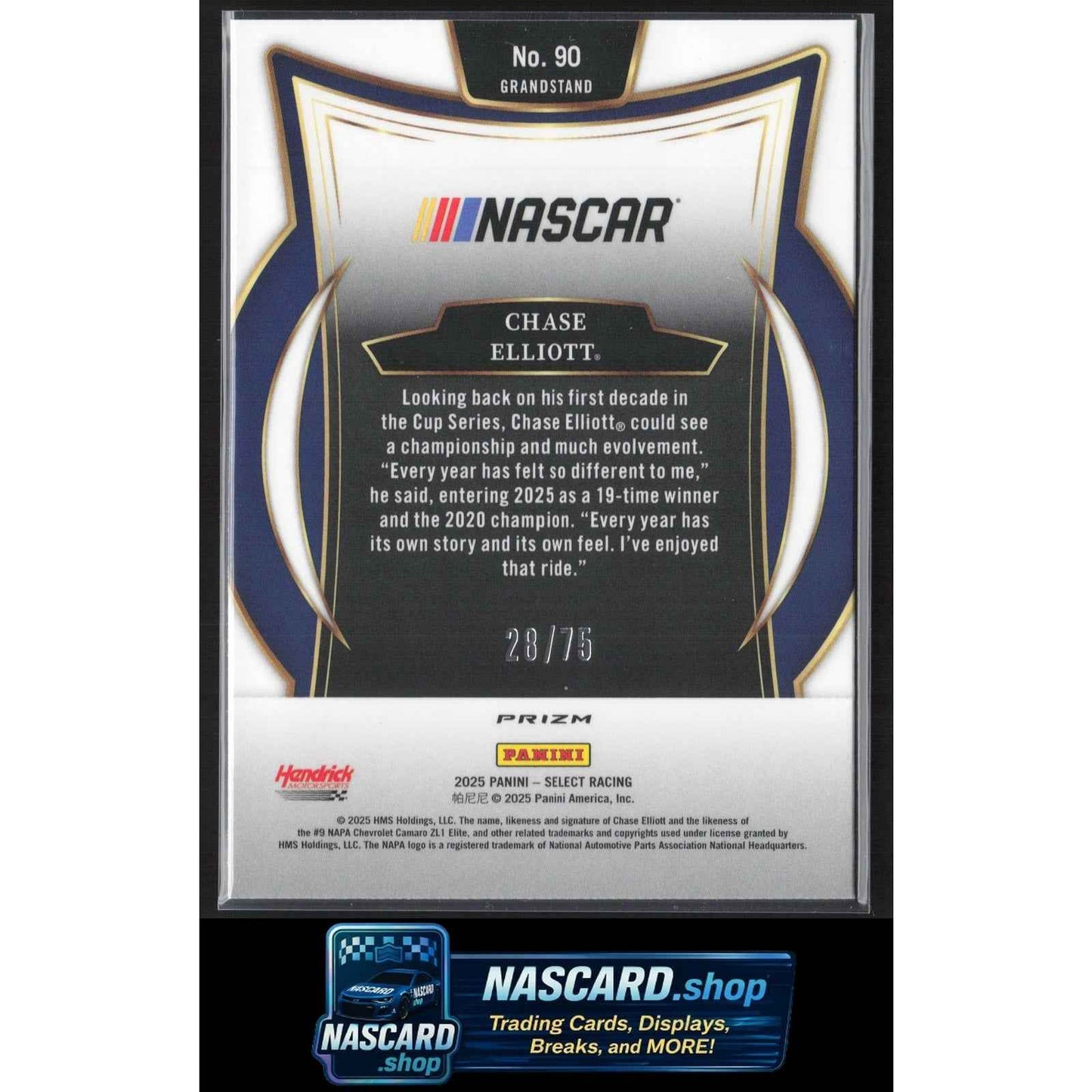 2025 Panini Select #90 Chase Elliott Neon Green Prizms #/75