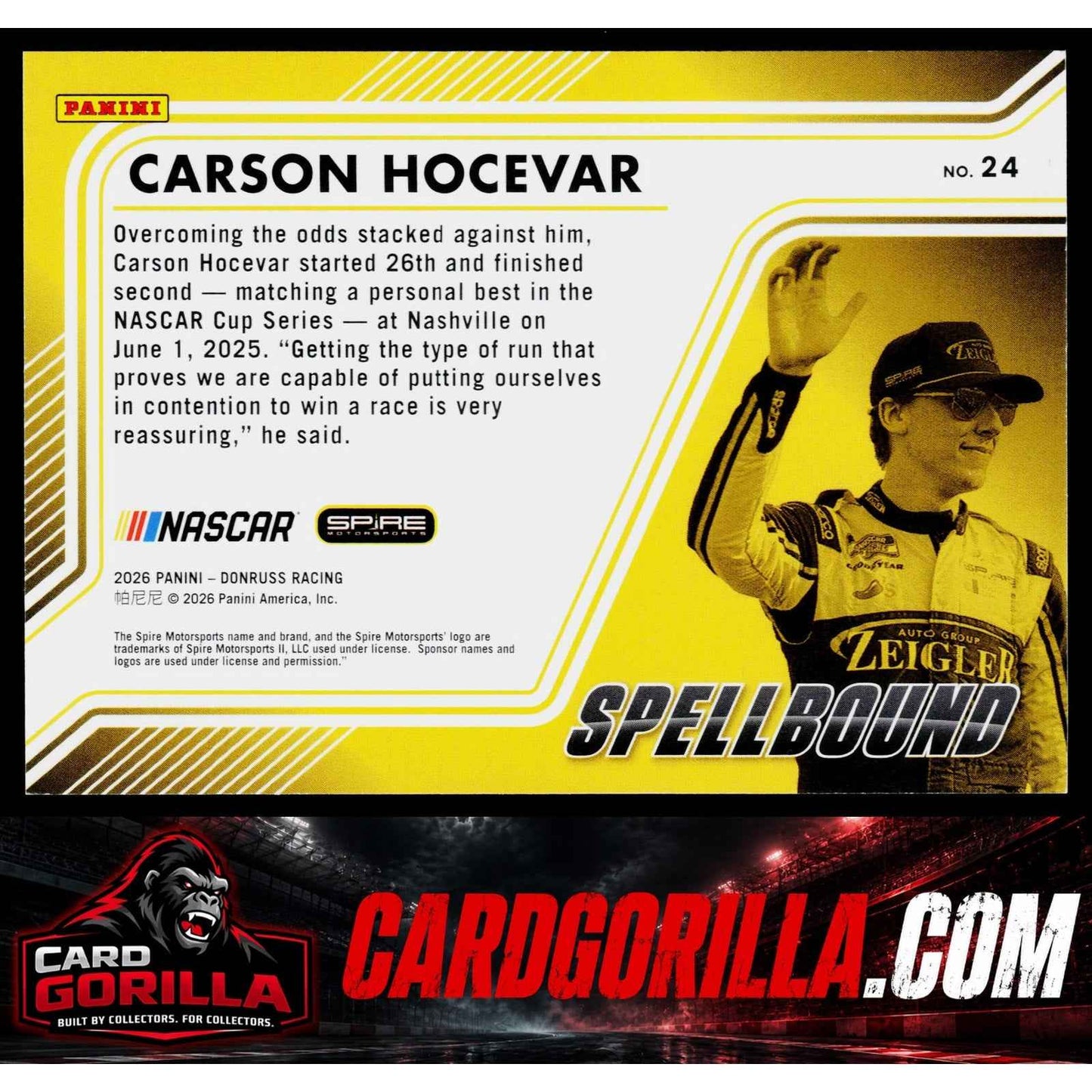 2026 Donruss #24 Carson Hocevar Spellbound Carolina Blue Ice #/99