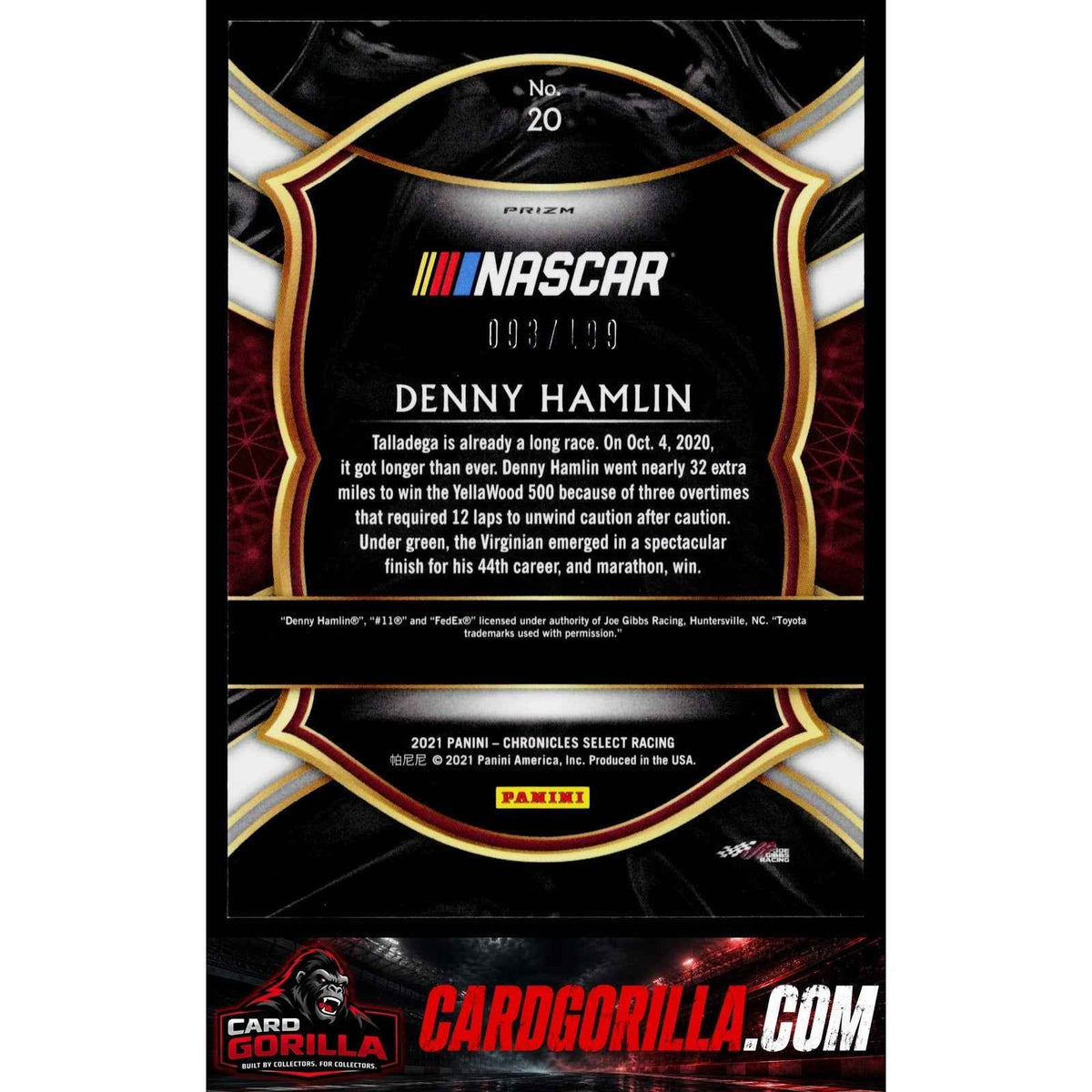 2021 Panini Chronicles #20 Denny Hamlin Select Blue #/199