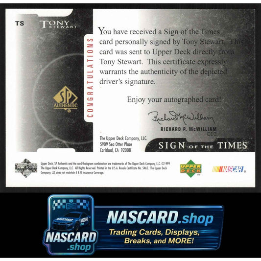 1999 SP Authentic #TS Tony Stewart Sign of the Times