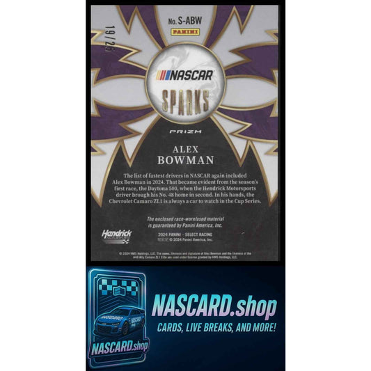 2024 Panini Select #S-ABW Alex Bowman Sparks Tie-Dye Prizms #/25