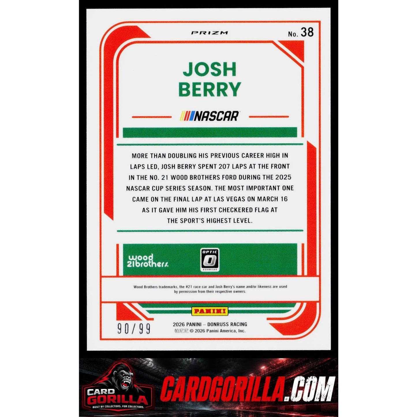 2026 Donruss #38 Josh Berry Optic Green Velocity #/99