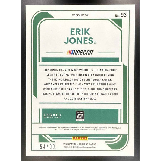 2026 Panini Donruss NASCAR Racing Erik Jones #93 Optic Green Velocity 54/99