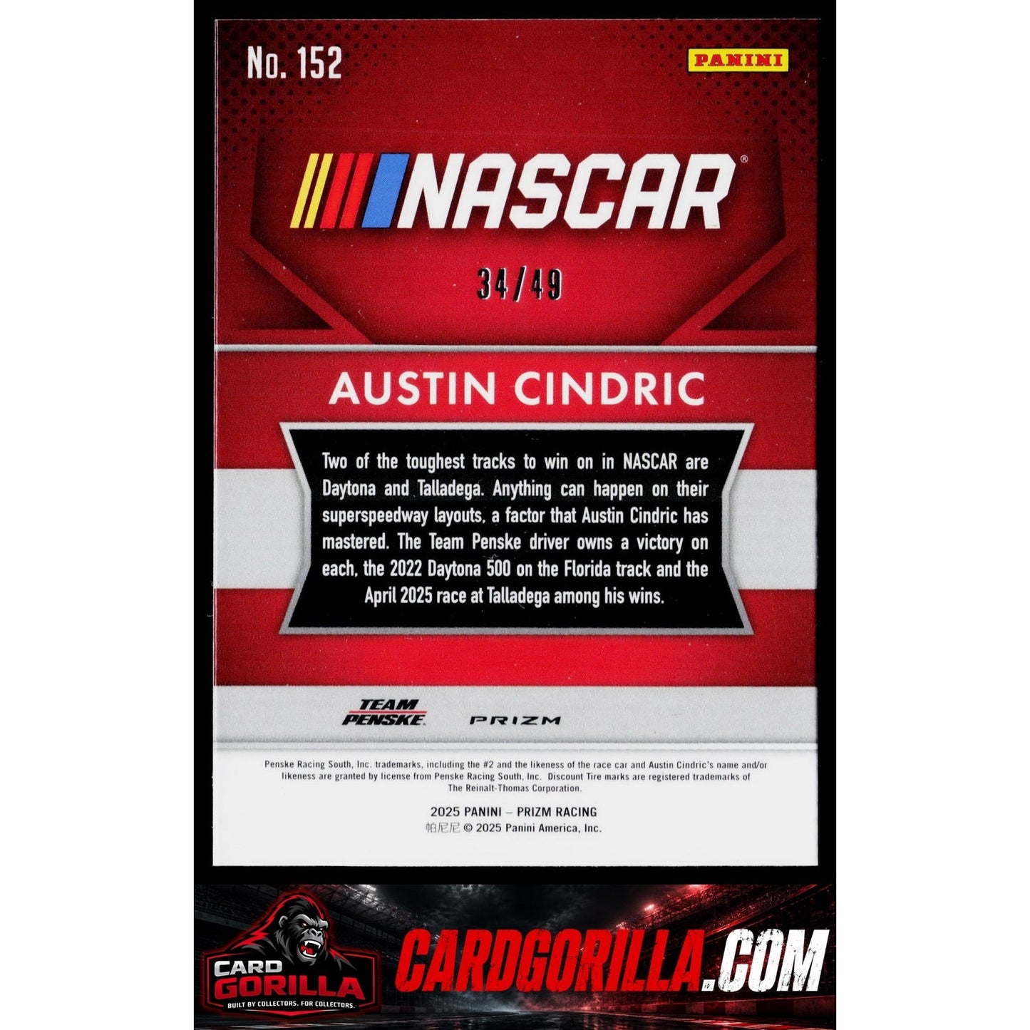2025 Panini Prizm #152 Austin Cindric Carolina Blue #/49