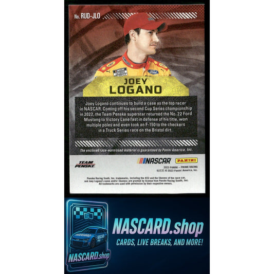 2023 Panini Prime #RUT-JLO Joey Logano Race Used Trios Firesuits Holo Gold #/25 - Card Gorilla