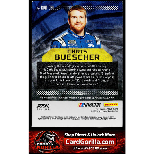 2023 Panini Prime #RUD-CBU Chris Buescher Race Used Duals Sheet Metal #/99