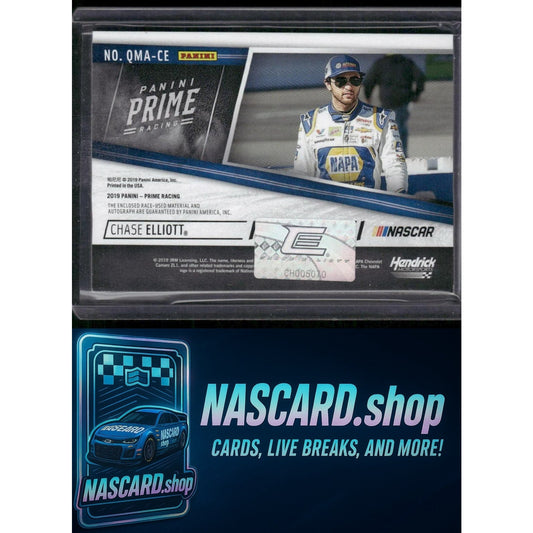 2019 Panini Prime #QMA-CE Chase Elliott Quad Materials Autographs Holo Gold #1/9 - NASCARD.shop