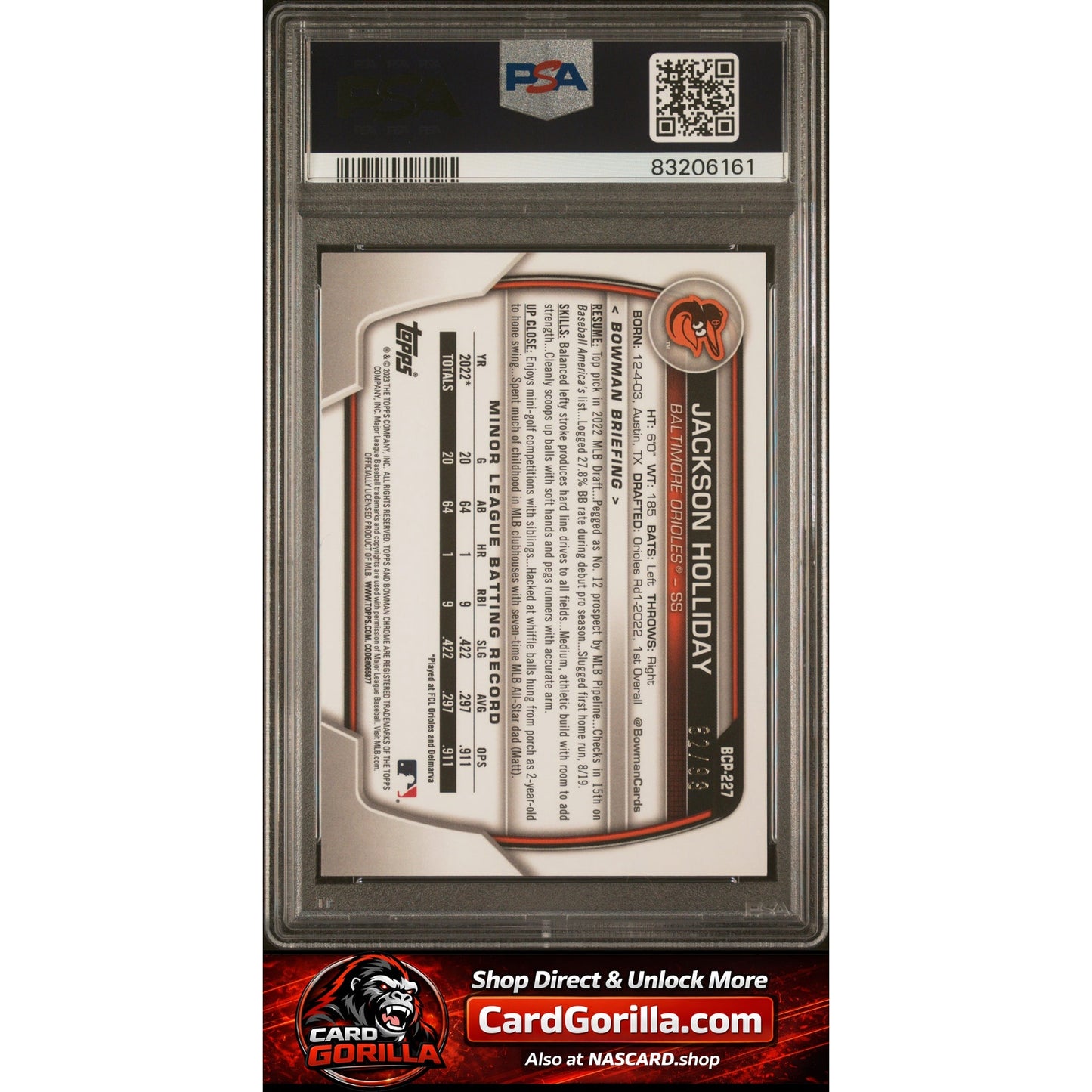 2023 Bowman Chrome Prospects Jackson Holliday Prospects Green Refractor PSA 9