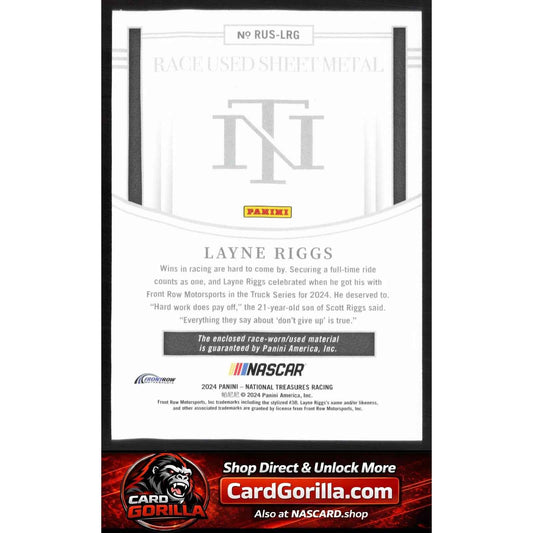 2024 Panini National Treasures #RUS-LRG Layne Riggs Race Used Sheet Metal #/99