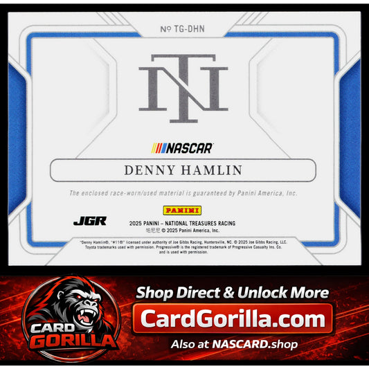 2025 Panini National Treasures #TG-DHN Denny Hamlin Track Gear #/99