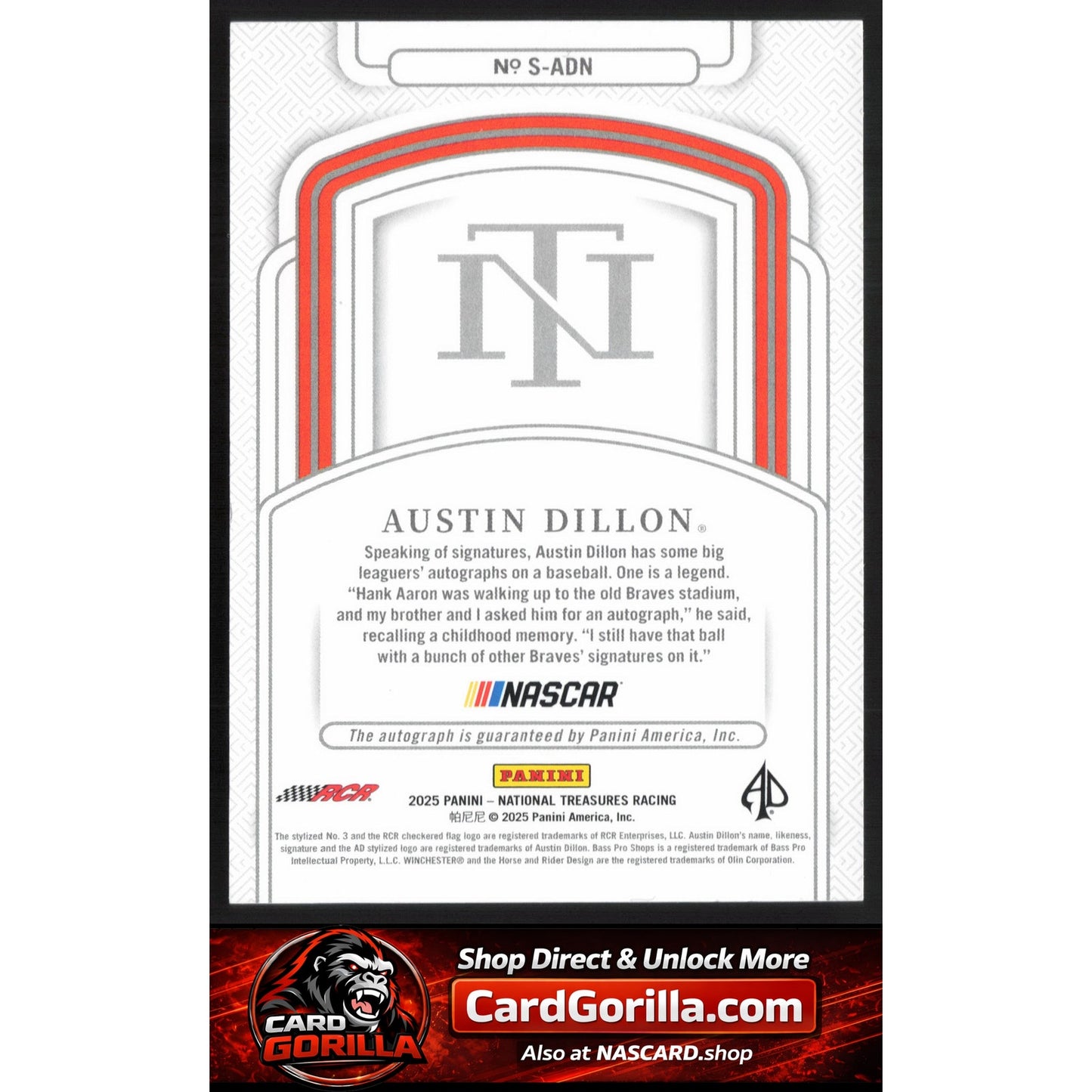 2025 Panini National Treasures #S-ADN Austin Dillon Signatures #/99