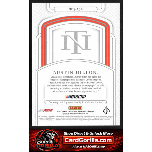 2025 Panini National Treasures #S-ADN Austin Dillon Signatures #/99
