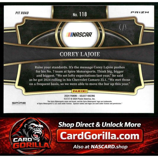 2024 Panini Select #118 Corey LaJoie Green Prizms #/5