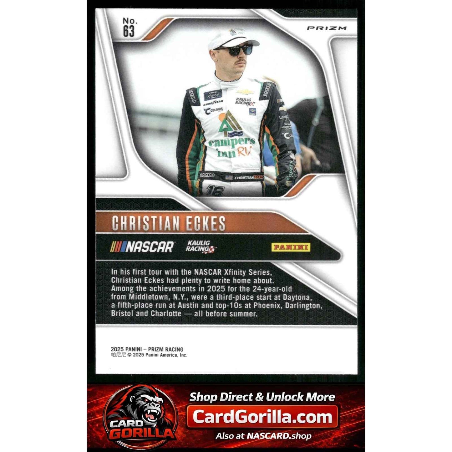 2025 Panini Prizm #63 Christian Eckes White Sparkle