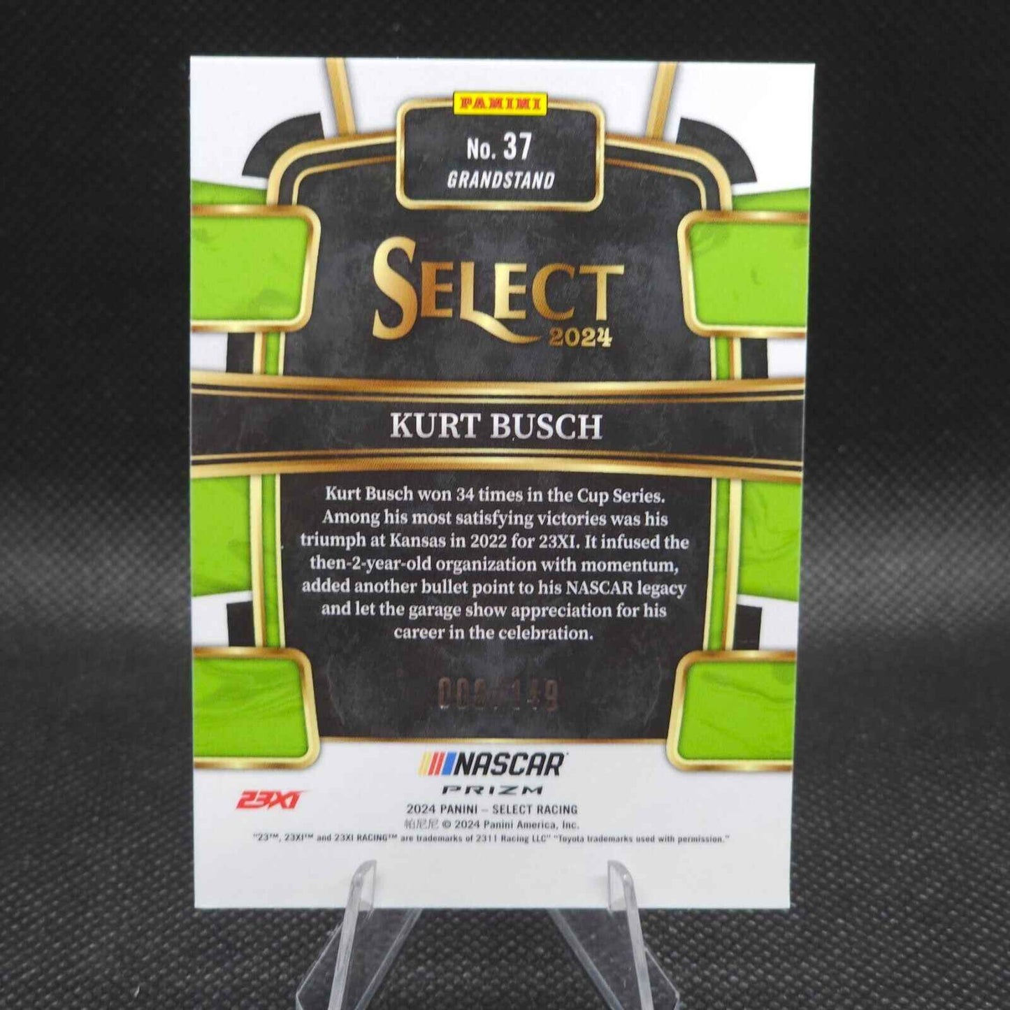 2024 Panini Select Racing Grandstand Red Prizm #37 Kurt Busch 008/149 - NASCARD.shop