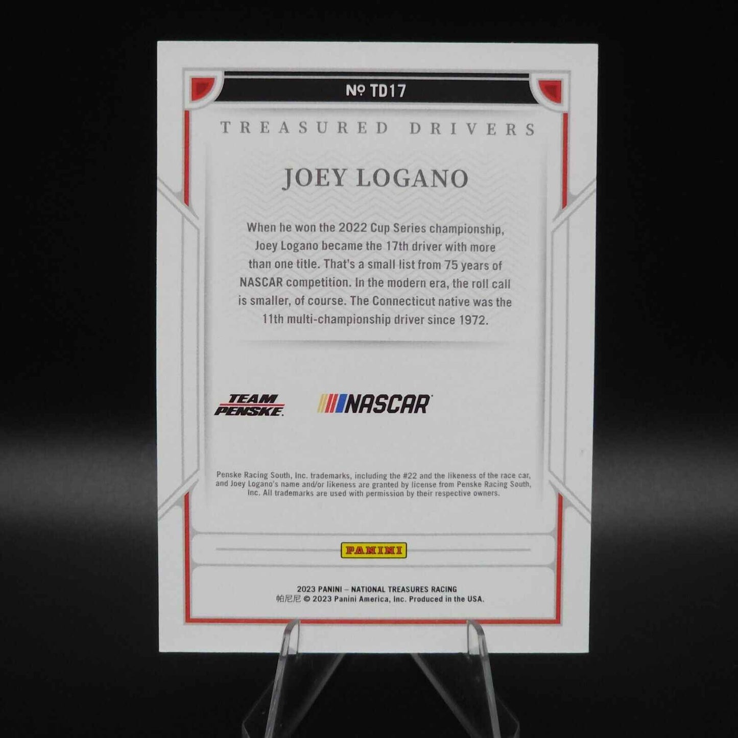 2023 Panini National Treasures Treasured Drivers #TD17 Joey Logano /25 - NASCARD.shop