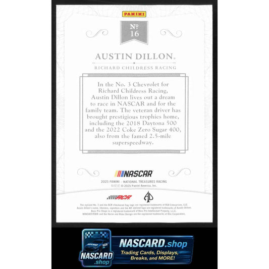 2025 Panini National Treasures #16 Austin Dillon 2016 Throwback Gold #/15