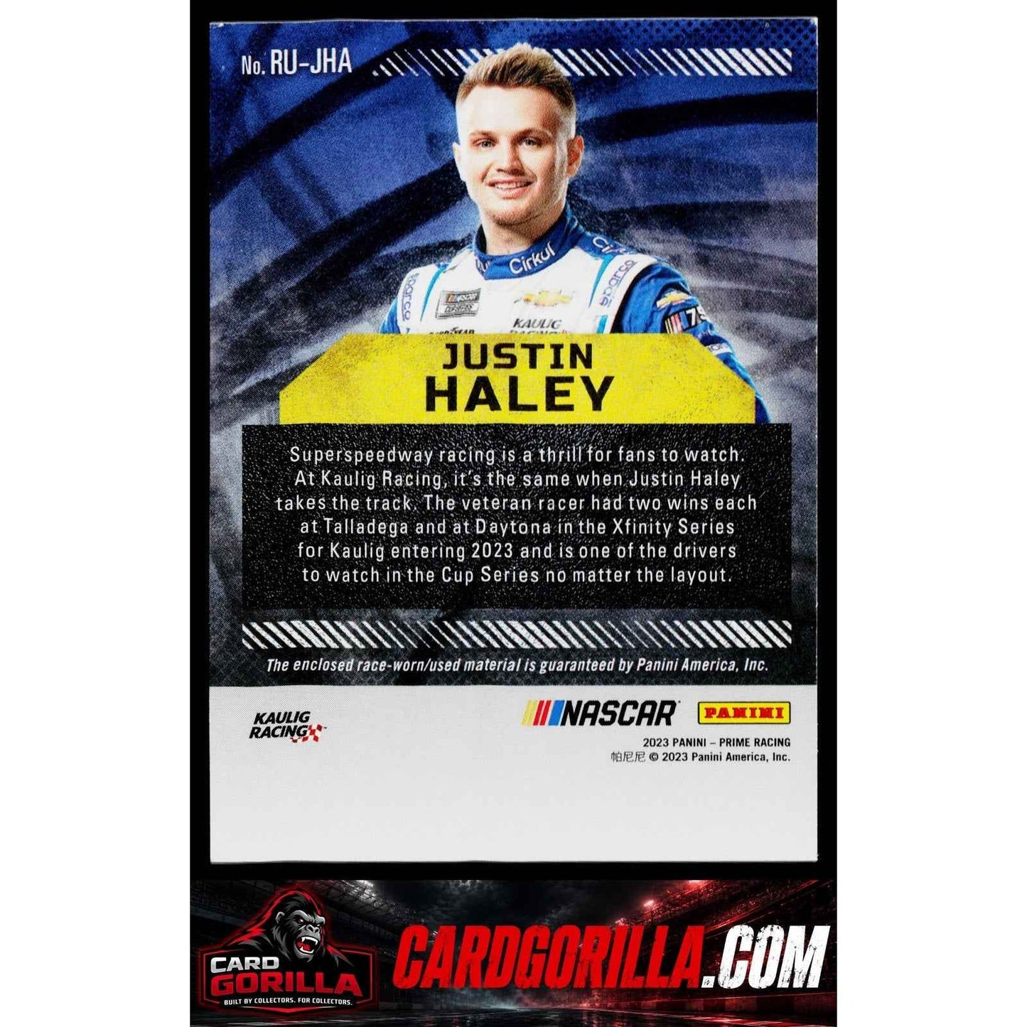 2023 Panini Prime #RU-JHA Justin Haley Race Used Sheet Metal Holo Gold #/25