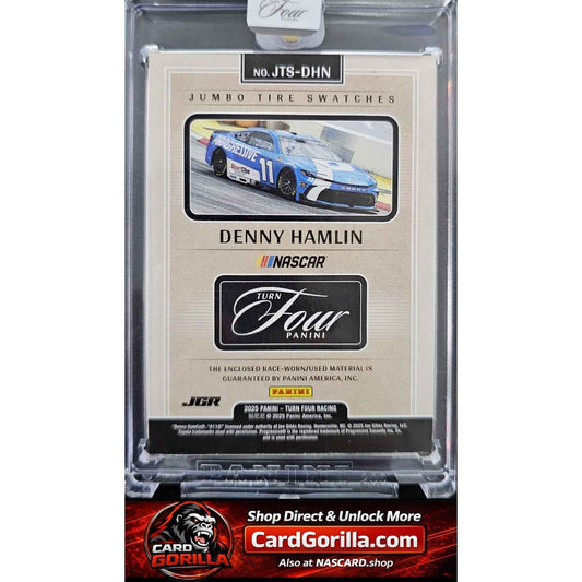 2025 Panini Turn Four #JTS-DHN Denny Hamlin Jumbo Tire Swatches Gold #/10