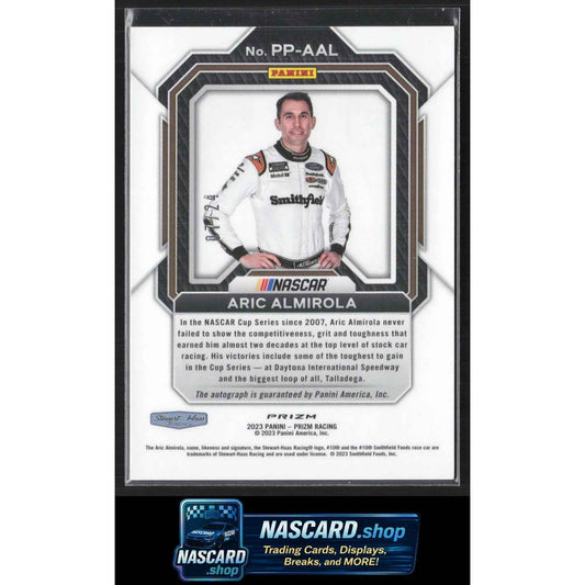 2023 Panini Prizm #PP-AAL Aric Almirola Patented Penmanship Rainbow Prizm #/24