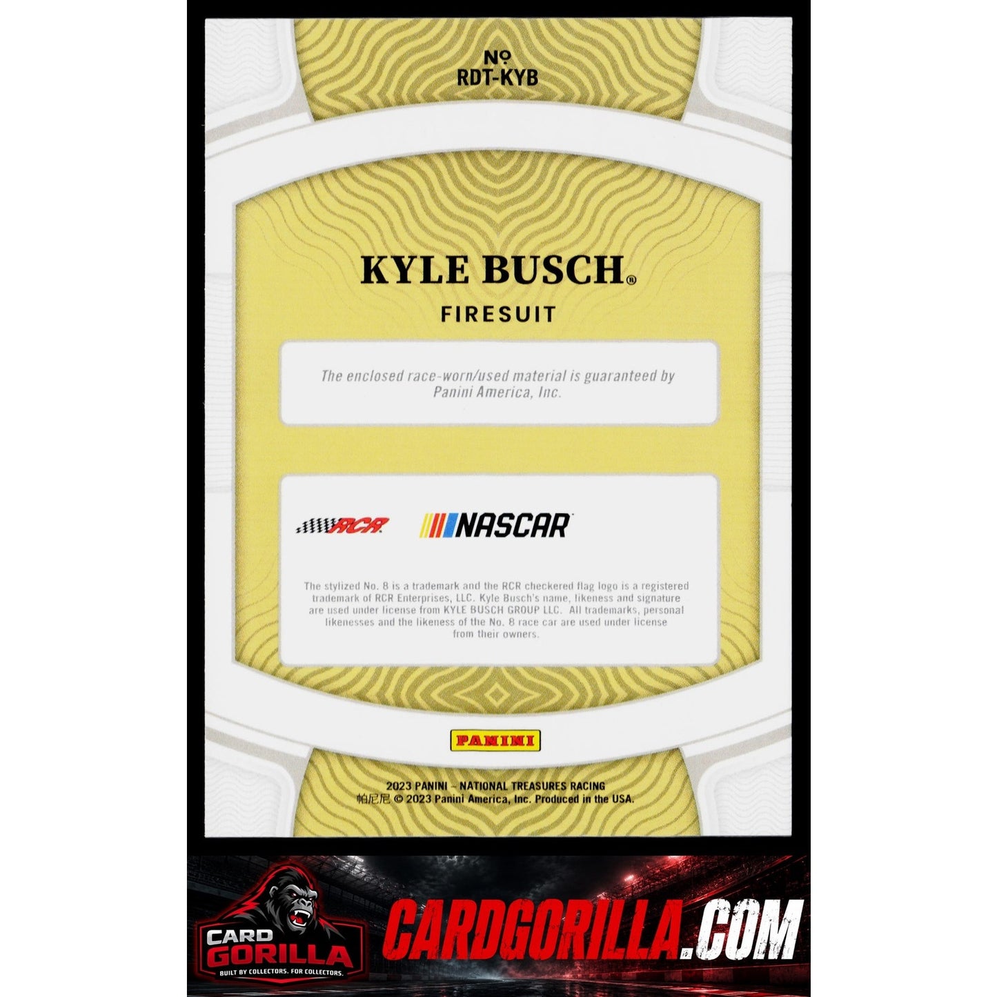 2023 Panini National Treasures Kyle Busch Race Day Treasures Firesuits #/99
