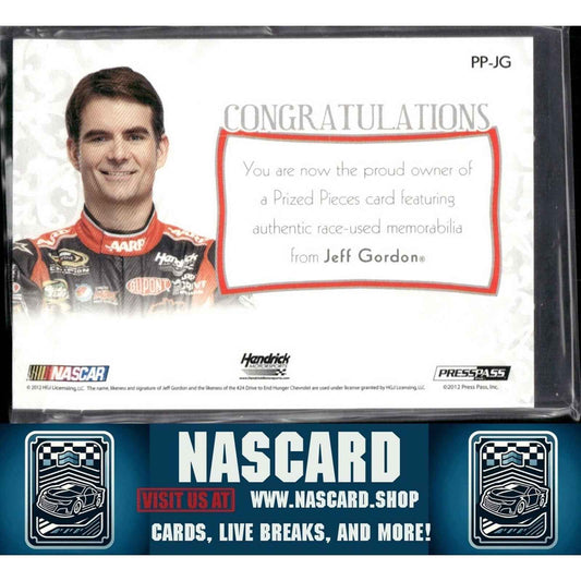 2012 Press Pass Showcase Prized Pieces Memorabilia Jeff Gordon #PP-JG /24 (MEM) - NASCARD.shop