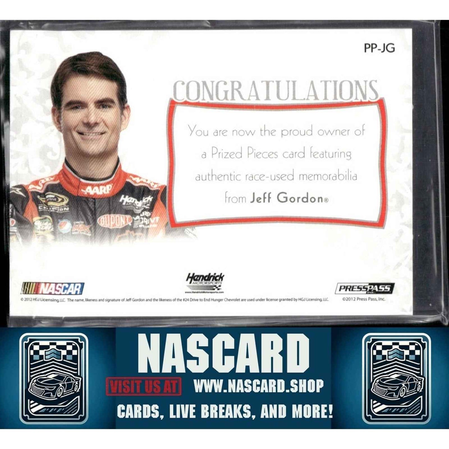 2012 Press Pass Showcase Prized Pieces Memorabilia Jeff Gordon #PP-JG /24 (MEM) - NASCARD.shop