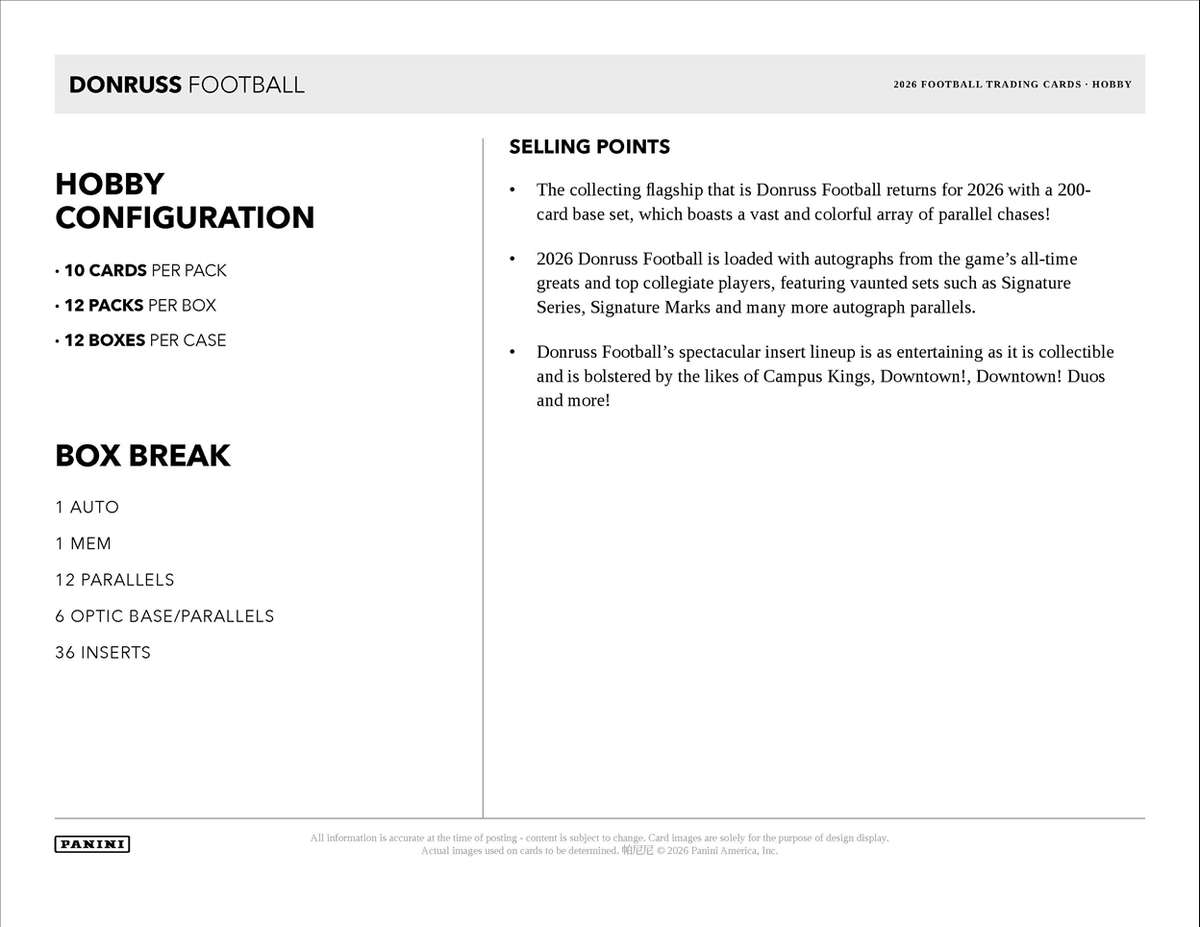 2026 Panini Donruss Football Hobby Box