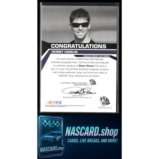 2008 Press Pass Denny Hamlin Signings Gold #/50 - NASCARD.shop